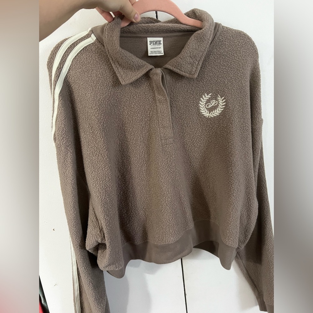 PINK Taupe Fleece Pullover